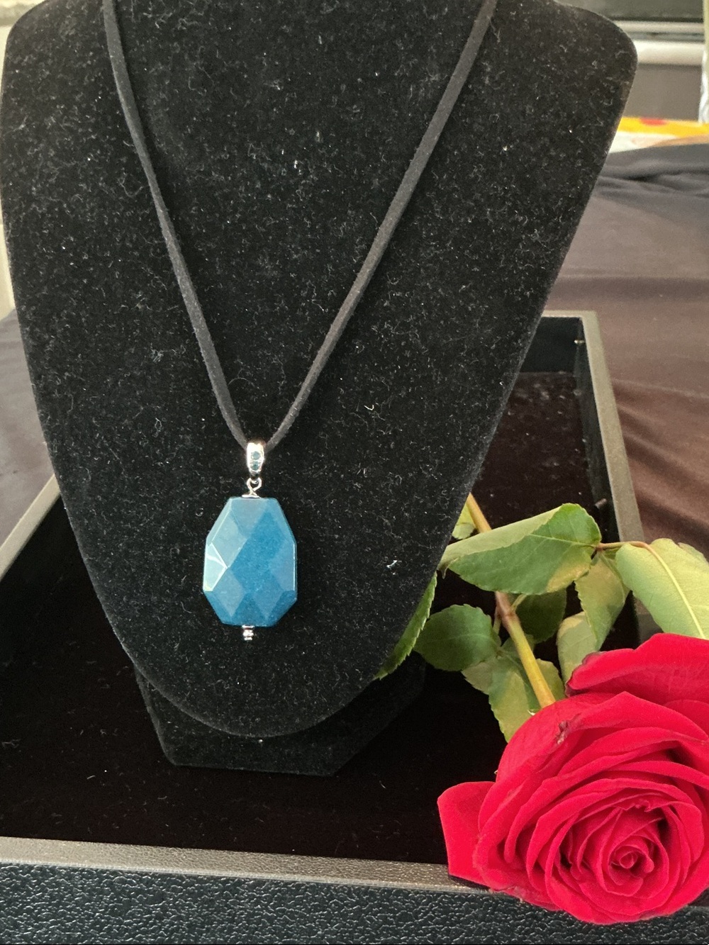 Park Lane ‘Windsor’ Aqua Blue Faceted Geometric Stone Pendant Necklace